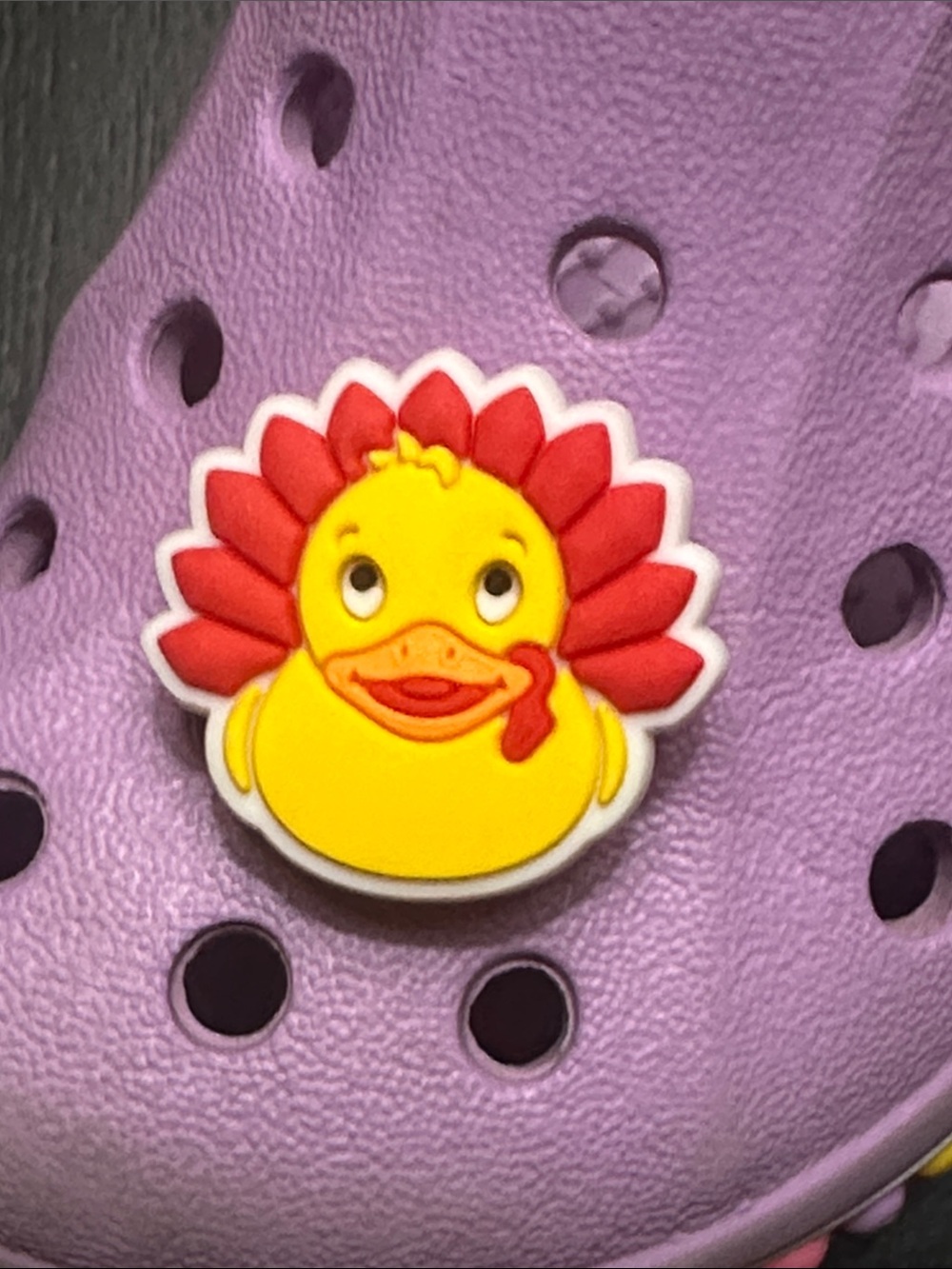 Jibbitz Yellow Duck Turkey Shoe Charm with Red Feathers